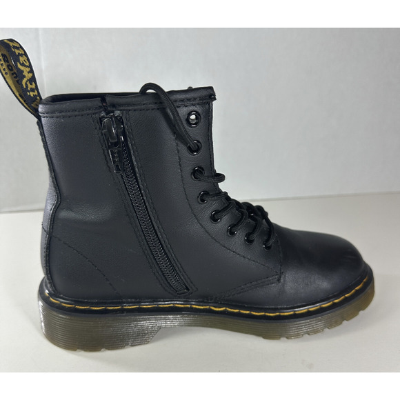 Dr. Martens Junior 1460 Softy T Black Leather Lace-Up Side Zip Boots Kids Size 2 - Picture 8 of 14